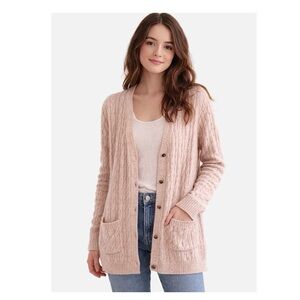 Cable Knit Cardigan colour Heather Blush Size Large